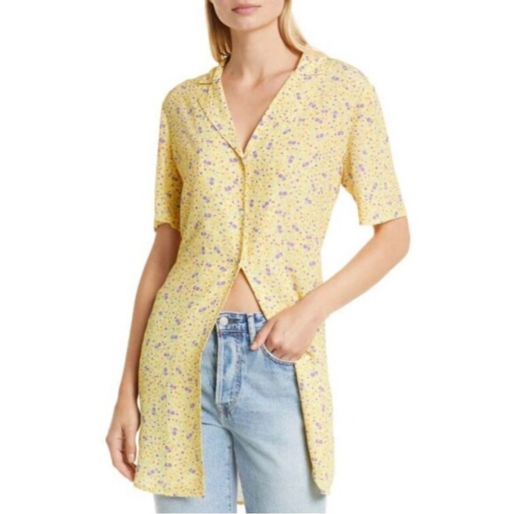 NWT Anthropologie Favorite Daughter Button Down Mini Tunic Dress Yellow Floral